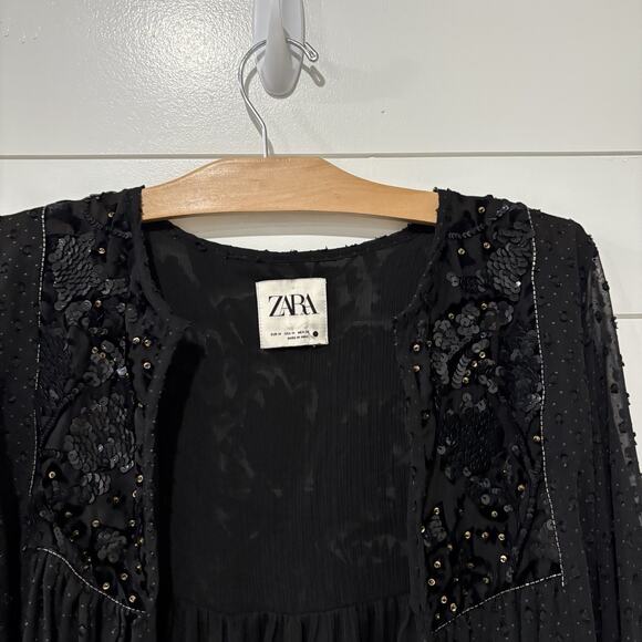 Zara | Bolero Sequin Swiss Dot Jacket Top Sequins FLAW- Size Medium - Picture 2 of 10